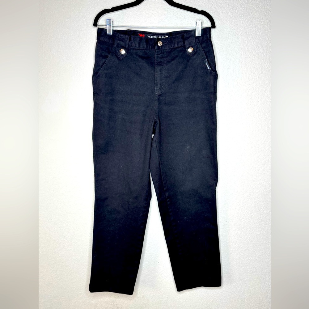 Rockies Vintage 90s High Waist Studs Triangle Black Denim Jeans size 13/14 - Picture 1 of 11